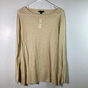 Womens J Crew Linen Sweater‎ Round Neck Pale Yellow S Oversized NWT